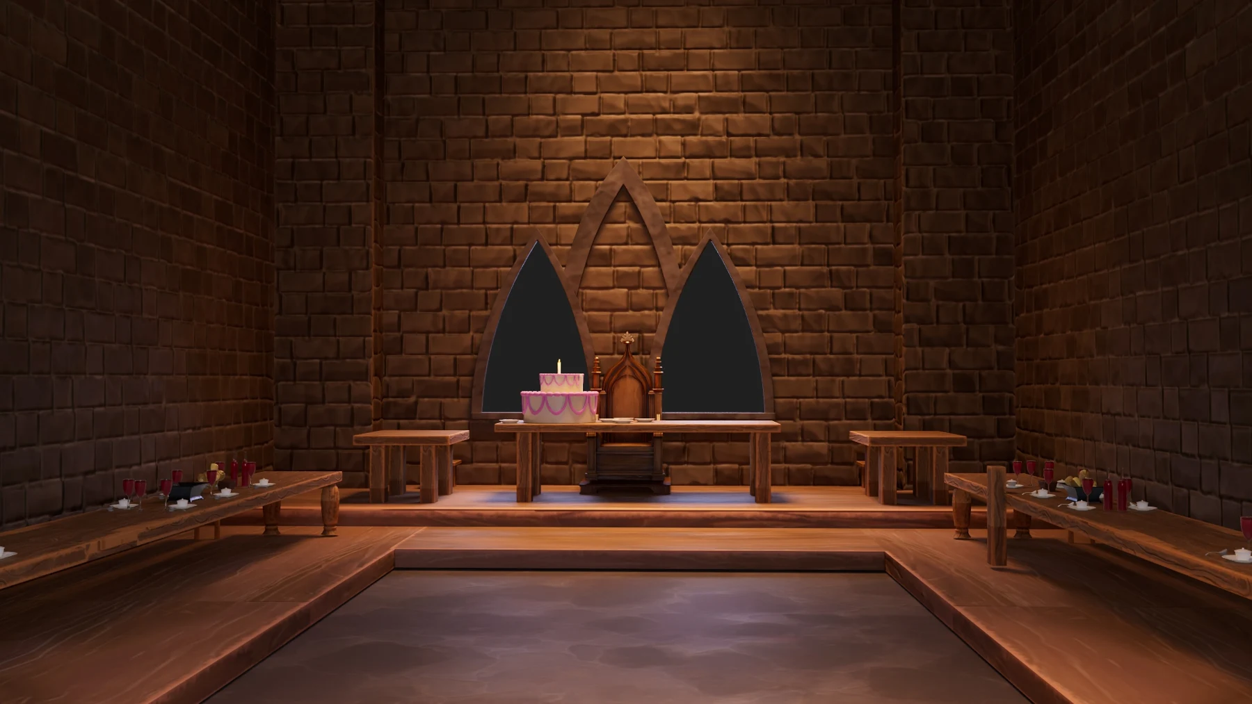 Warmly lit medieval throne room